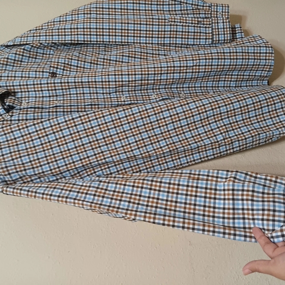 Men's Blue and Brown Checkered Shirt - Picture 4 of 5
